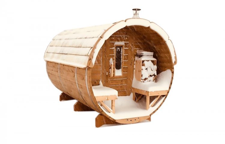 Sauna tunna Ø 1.9 x 3 m við vistvinarligum taki